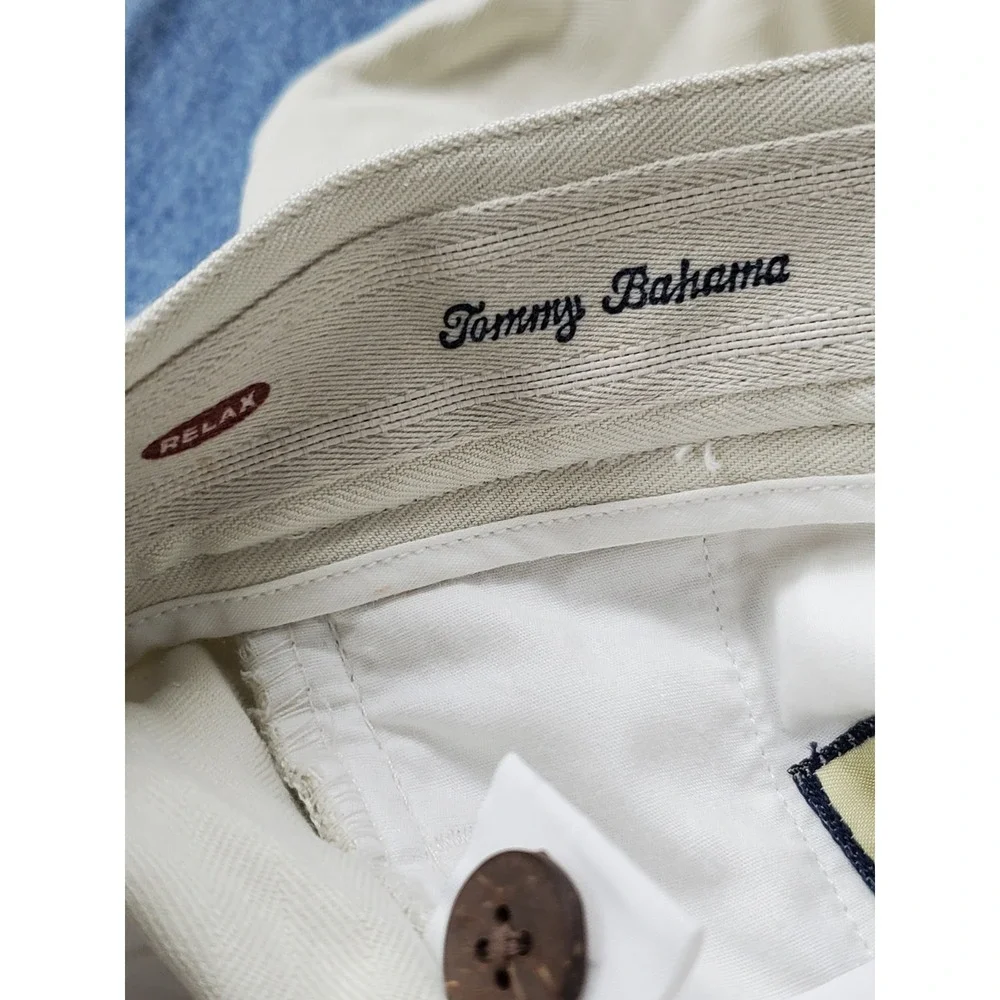 Tommy Bahama Men Pants 35 Cream Silk Spandex Dress Pants Twill Relax READ